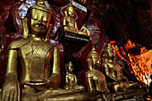Inle Lake Myanmar. Pindaya, the famous Shwe Oo Min pagoda, a natural cave filled with thousands of gilded Buddha statues.